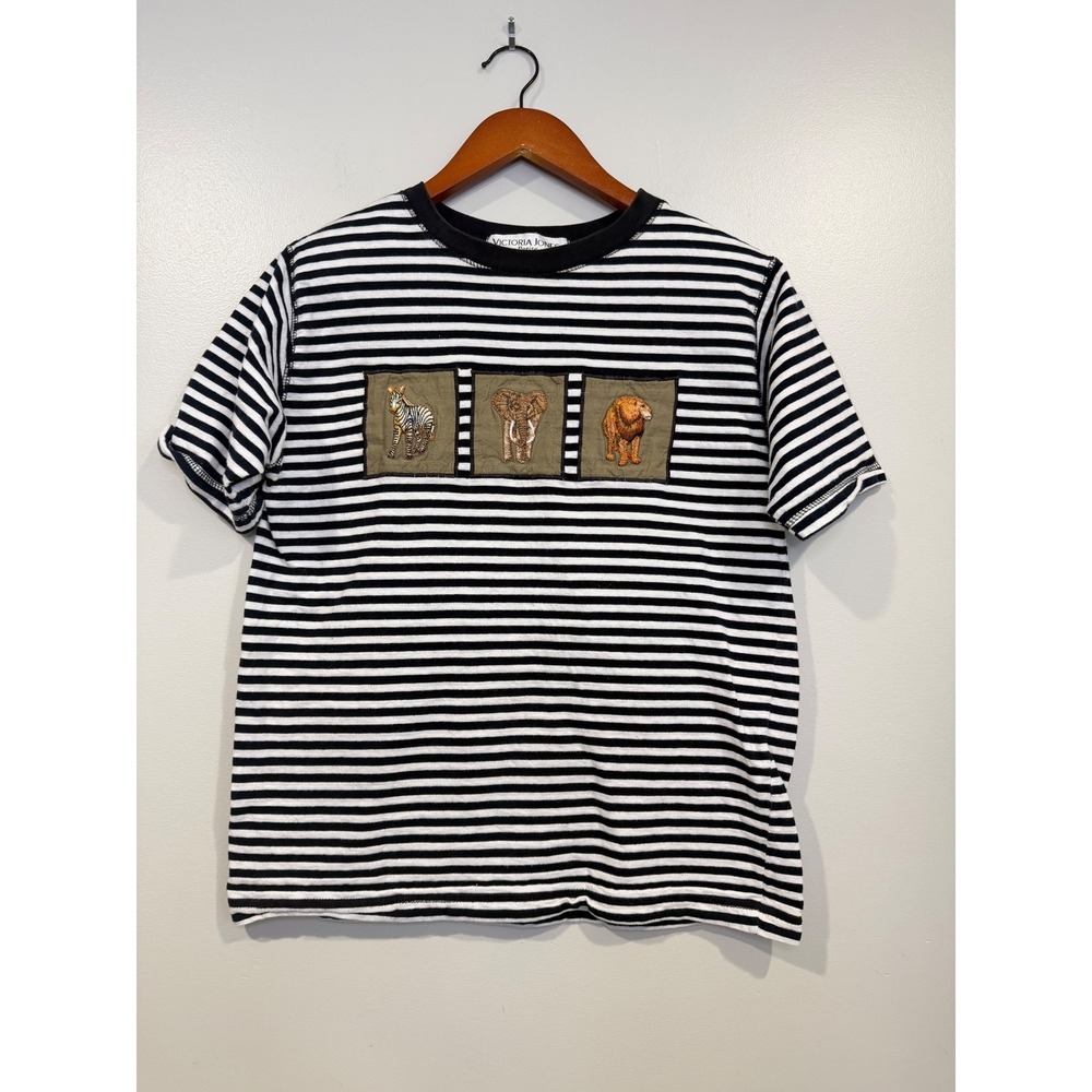 Victoria Jones‎ Petite Womens Vintage Top Medium Safari Grandmacore Animals